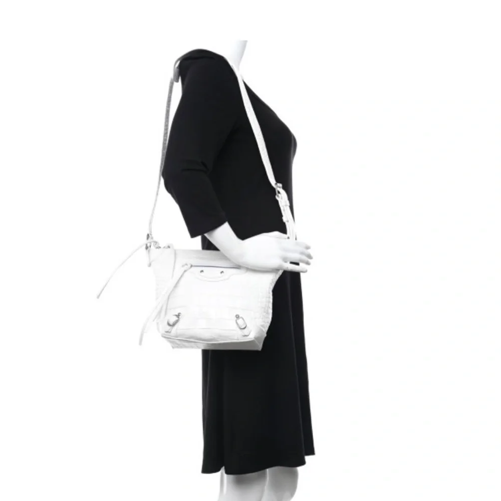 Balenciaga Neo Classic Hobo Crocodile Embossed Leather XS White - Picture 11 of 16